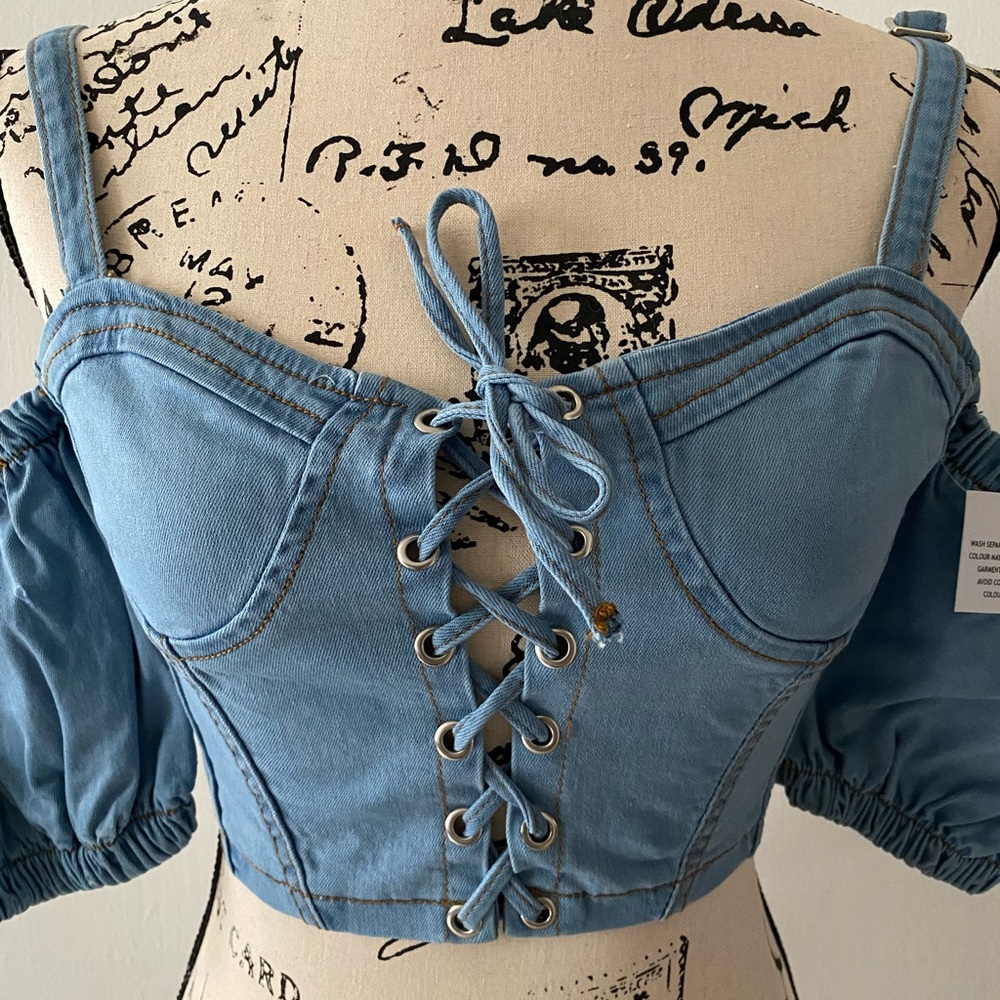Parisian Denim Corset Cold Shoulder Bustier top - Picture 5 of 17